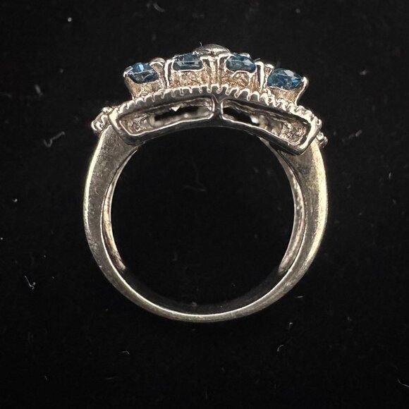 Sterling Silver London Blue Topaz & Czs Cocktail Statement Ring – Size 6 - Picture 10 of 15
